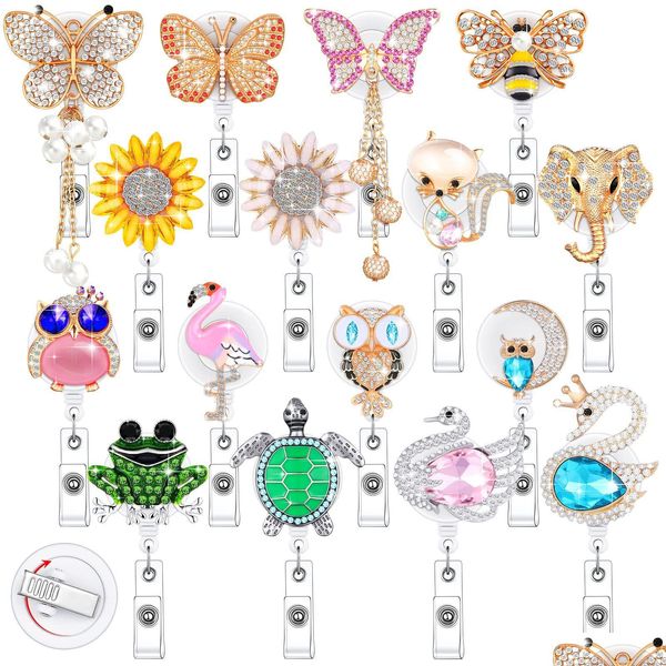 Altro materiale scolastico per ufficio L Porta badge retrattile per carta di nome Crystal Id Reel Clip strass Cute Otpy2