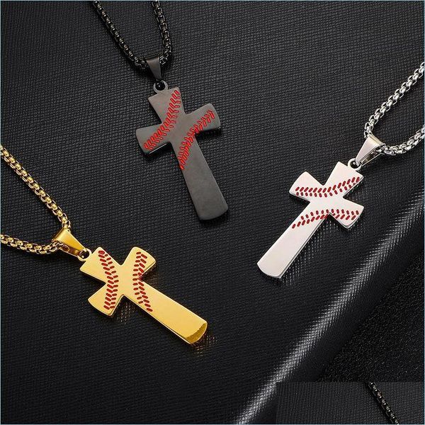 Anhänger Halsketten Edelstahl Baseball Kreuz Halskette für Frauen und Männer Bibel Vers Christian Religion Schmuck Geschenk Drop Liefern Dhlyh