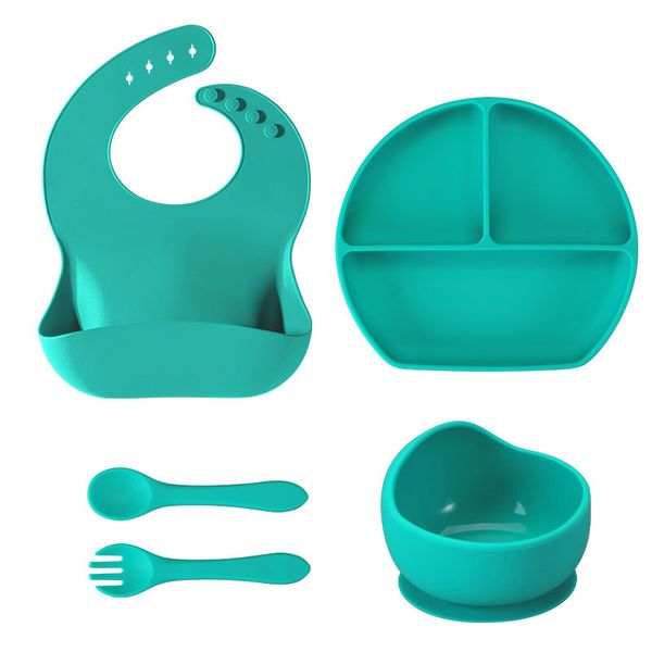 Set per l'allattamento in silicone, forniture per lo svezzamento dei neonati, con bavaglini, ventose autoalimentate, ciotole, forchette e cucchiai