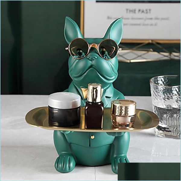 Kunst und Handwerk Nordic French Bldog Scpture Hundestatue Schmuck Aufbewahrung Tischdekoration Geschenk Gürtel Teller Gläser Tablett Home Art 210727 Dhrx2