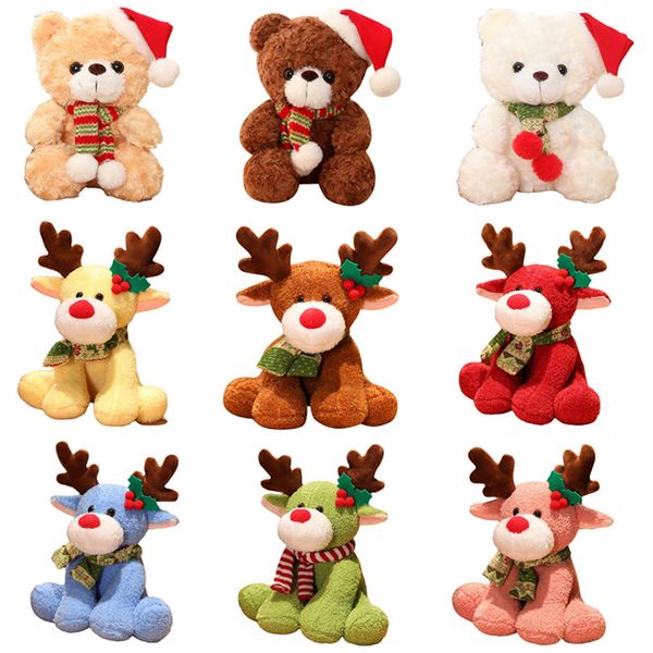 Christmas Teddy Bear Bruch Toys Backed Animal Doll com Papai Noel e Lenço Crianças de Natal Valentine Gift