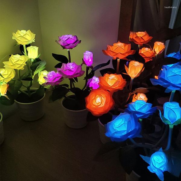 Nachtlichter, solarbetrieben, Simulations-Rosenlampe, Garten, Balkon, Schlafzimmer, LED, dekorativer Tisch, Nachttisch, künstliches Blumentopf-Licht