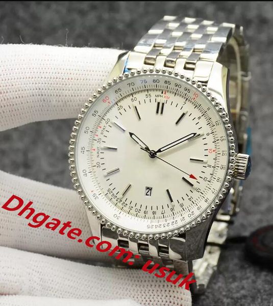 Супер качественные мужские часы Navitimer Watch 46 мм с автоматическим механическим механизмом Серебряный циферблат 50-ЛЕТИЕ Мужские наручные часы с ремешком из нержавеющей стали