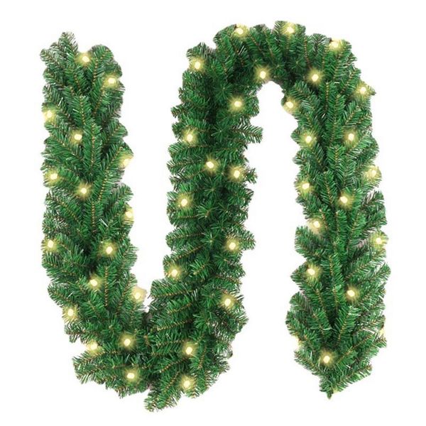 Flores decorativas grinaldas de 2,7m de natal artificial guirlanda verde grinalda natal decoração em casa decoração pinheiro rattan pendurado ornamento 221109