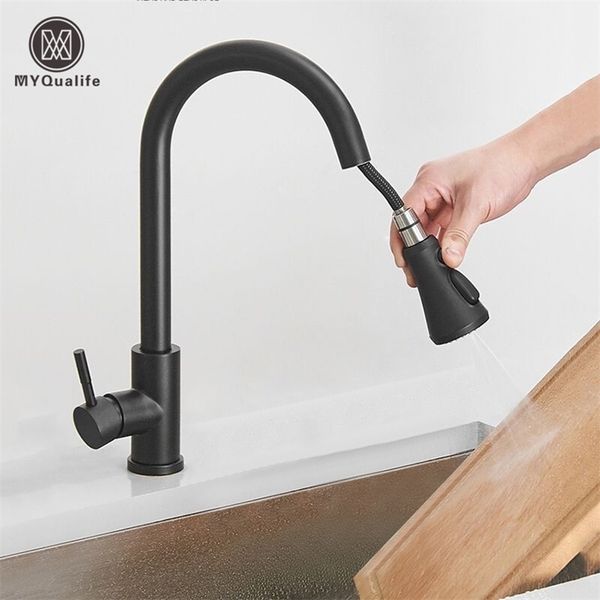 Rubinetti da cucina Rubinetto per lavabo estraibile nero Miscelatore per spruzzatore a getto montato sul ponte Rubinetto per bagno freddo 221109