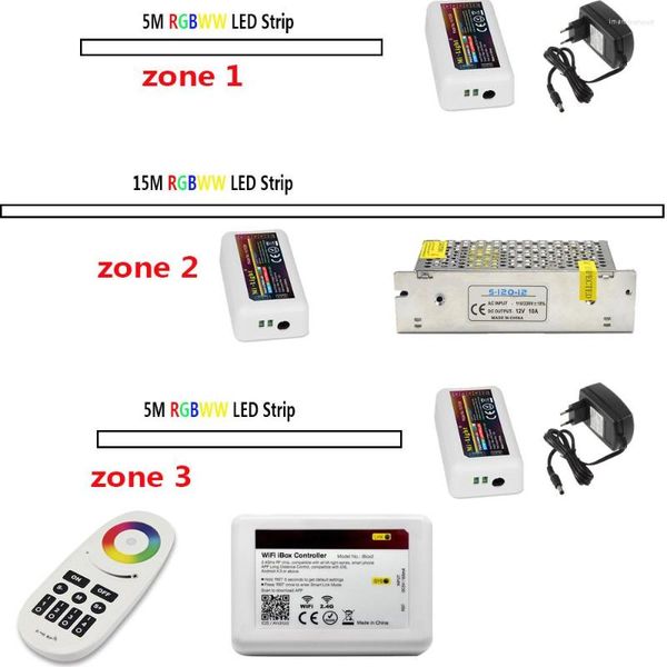 Tiras 5m 15m 3 zonas rgbww tira led sem impermeabilização por água controlada por aplicativo de telefone inteligente remoto para luz de barra