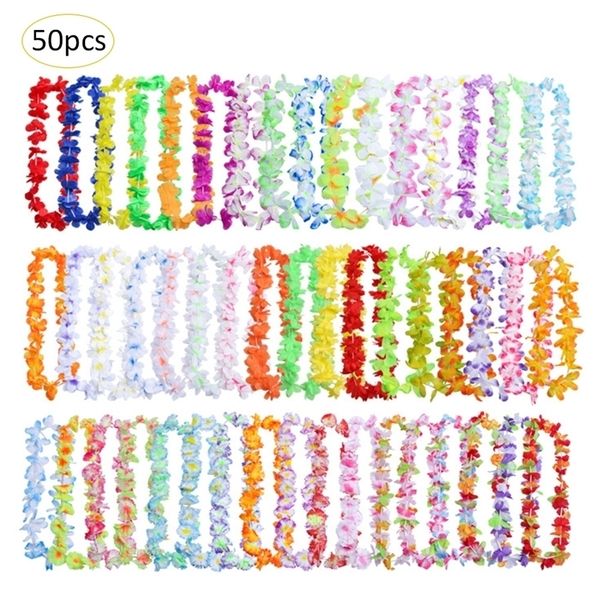 Flores decorativas grinaldas 50pcs Hawaiian Leis Garland Colar artificial Hawaii Spring Party Supplies Beach Fun 221109