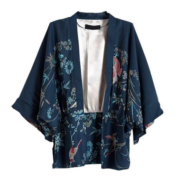 Damenjacken Vintage Sommer Damen Oberbekleidung Strickjacke Blumen Vögel Bedrucktes Chiffon Sonnenschutz Kimono Shirt 221109