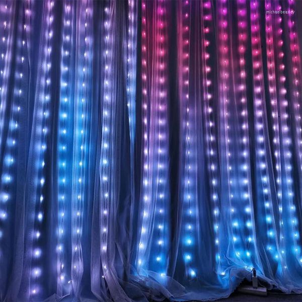 Strings Music Bluetooth App Programmable 3 2,4m Luzes de cortina LED RGB String USB Indoor Room Decoração Jardim à prova d'água