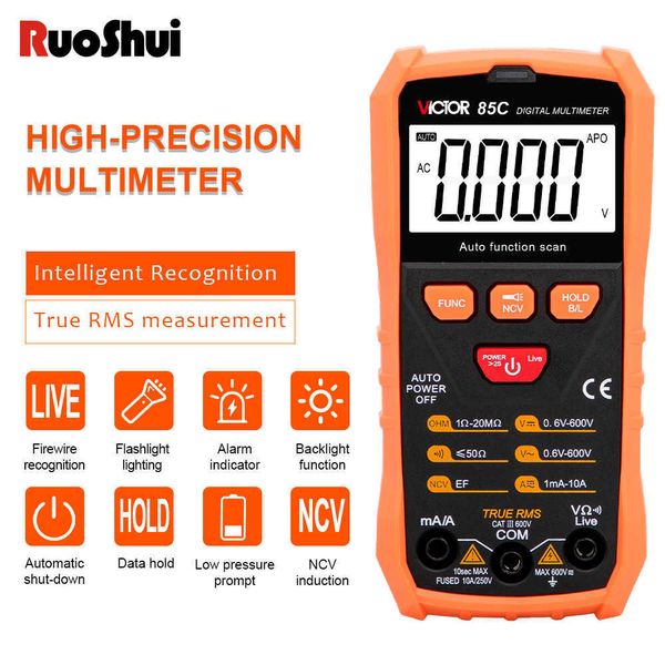 Victor 85c Multímetro 6000 contagem automática CA/DC Continuidade de tensão NCV Smart Tester True RMS FLASHILHO TRANISTOR DIGITAL METER