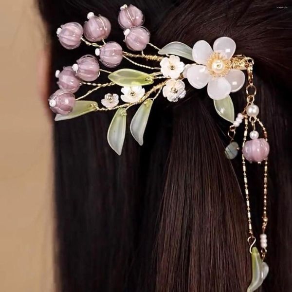 Fermagli per capelli Clip per nappa con mughetto viola Accessori per passeggiate con fate Costume da donna Copricapo antico