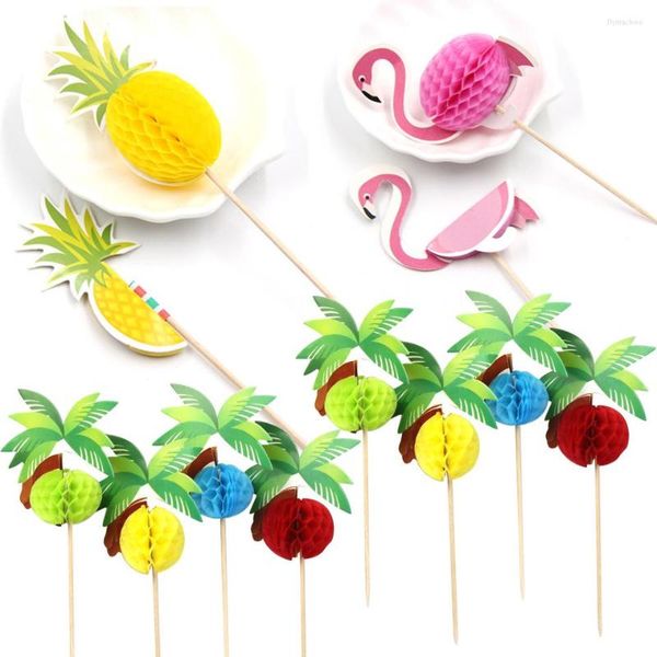 Festive Supplies 20 Stück Waben-Flamingo-Ananas-Kokosnussbaum-Kuchenaufsatz, Muffin-Cupcake-Aufsatz für Sommer-Hochzeits-Geburtstagsfeier