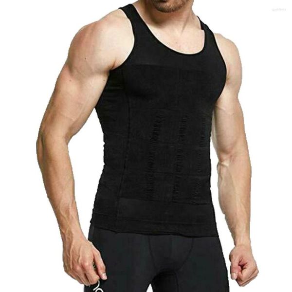 Tanques masculinos tops casuais slim fit corpora modelador mass slimming slimming compact soild colete elástico shawewear