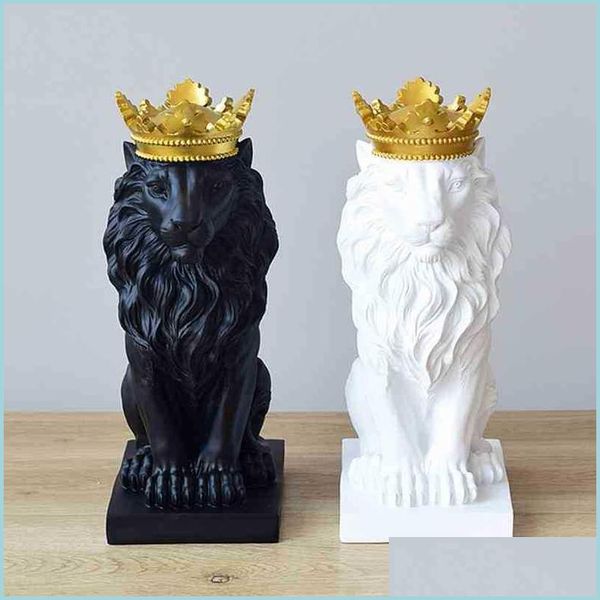 Itens de novidade Crown Lion est￡tua Home Office Bar Faith Resin Scpture Model Crafts Ornamentos Animal Origami Abstract Art Decoration Gi DH16T