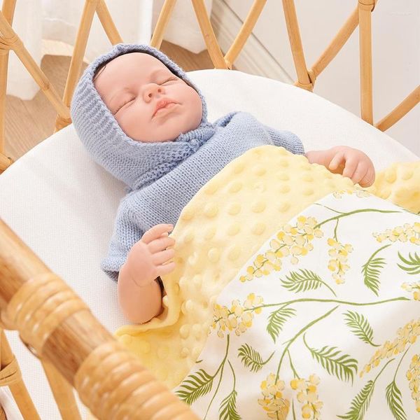 Battaniyeler Elinfant 1 adet bebek battaniyesi noktalı bambu pamuklu polyester yumuşak minky yaprağı baskılı 110x140cm banyo havlusu