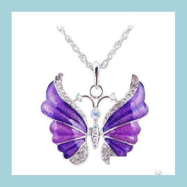 Collane con ciondolo Collane con ciondolo Charm Sier strass Crystal Butterfly Chain Collana Drop Delivery Jewelry Pendenti Dhi3F