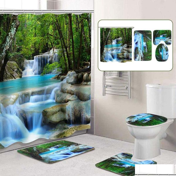Cortinas de chuveiro cen￡rio 3d cen￡rio de chuveiro impermeabilizado banheiro banheiro ￡rvores