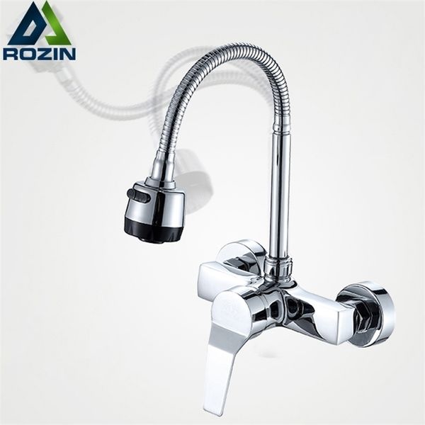 Mutfak Muslukları Stream Sprey Bubbler Banyo Musluk Duvarı Monte Çift Delik ve Soğuk Su Esnek Boru Karıştırıcı 221109