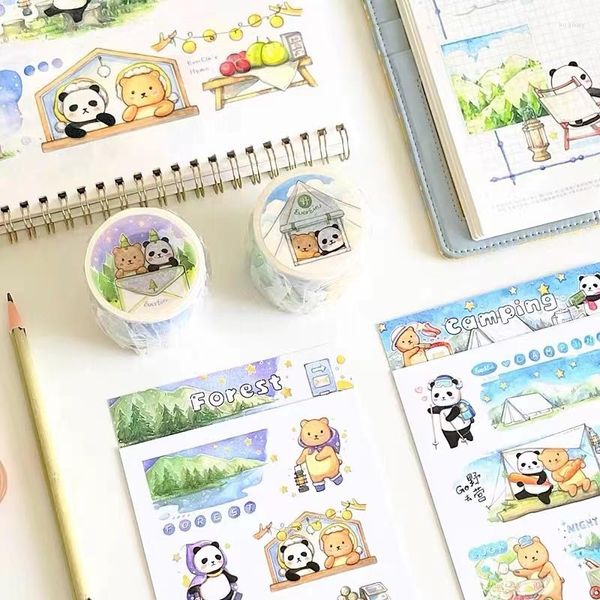 Hediye sargısı güzel orman kampı panda washi maskeleme kasetleri kart yapma planı diy scrapbooking dekoratif çıkartmalar