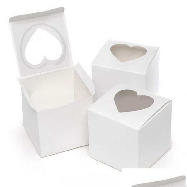 Упаковочные коробки PVC Window Cupcake Box 7 5x7 5см белый глянцевый сердец с пирожными коробки для пирога для свадебной капсы Дня святого Валентина Dealive Dhdfl