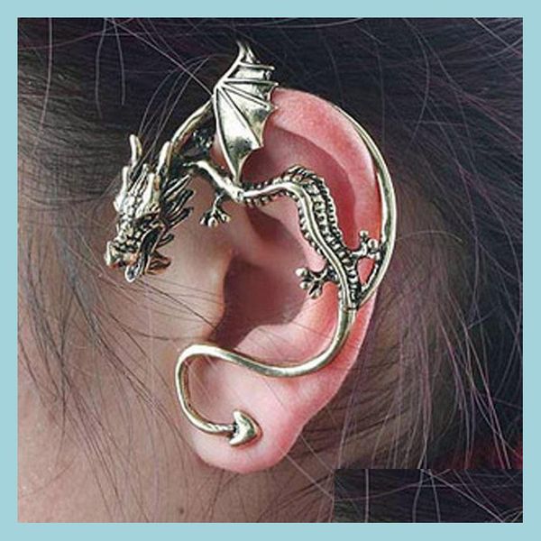 E orelhas parafusos parafuso de clipe BUFFING RETRO VINTAGE VINTAGE BRONZE PUNK TEMPTAￇￃO DRAGON DRAGON BORDA EAR ARROGRAMENTO DE CLIP ERRO CIP ON