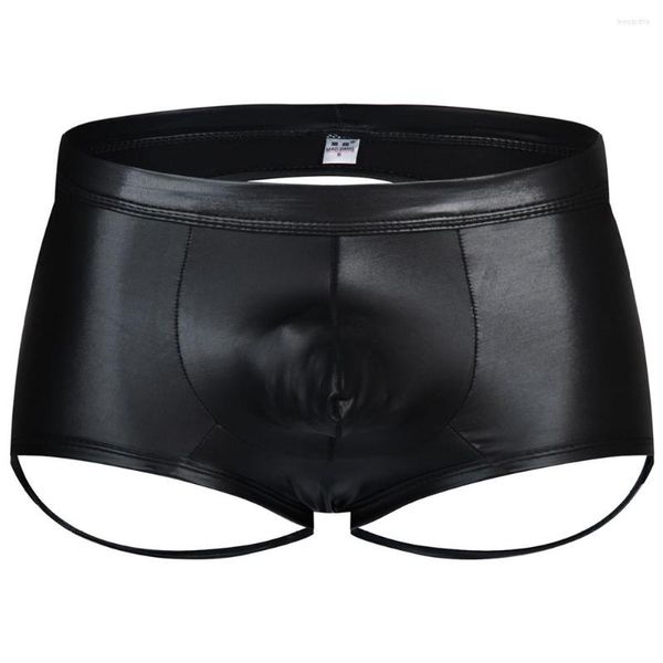 Mutande Boxer da uomo sexy Slip boxer in ecopelle senza schienale Jock Strap Man U Borsa convessa Pantaloncini Stage Clubwear