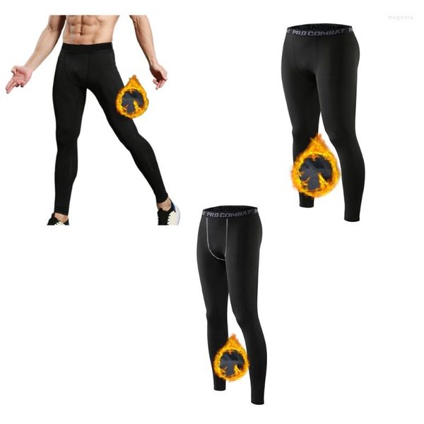 Herrenhose, mit Fleece gefütterte Leggings für Herren, Outdoor-Sportstrumpfhose, dehnbar, Workout, Laufen