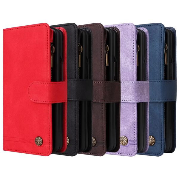 Brieftaschen-Handyhüllen für Samsung Galaxy Z Fold 4/3, multifunktional, einfarbig, PU-Leder, Flip-Kickstand-Schutzhülle mit mehreren Kartenfächern