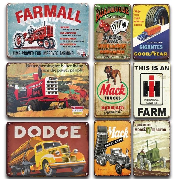 Farmall Truck Metallmalerei Vintage Farm Trucks Metallschilder Kunst Wandaufkleber Weißblechschild Retro Farmhouse Shop Plakette 20 cm x 30 cm Woo