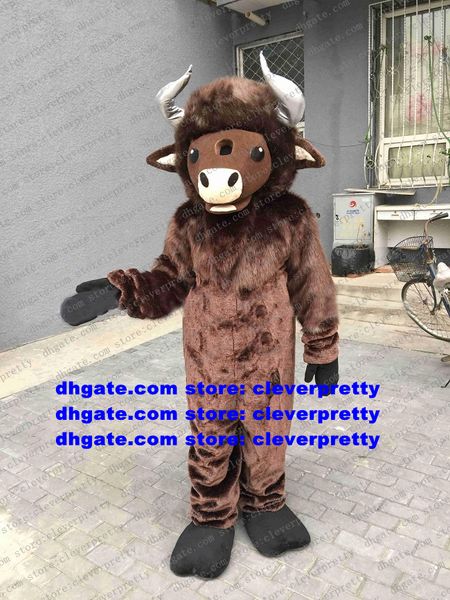 Marrone scuro Kerbau Buffalo Bison Mascot Costume Wild Ox Bull Bovini Vitello Personaggio dei cartoni animati Promozione dell'immagine Gite in famiglia zx419