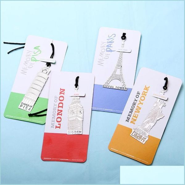 Bookmark 1PC London Eiffel Tower estátua de Liberty Book Markers Metal for Stationery Books Office Bbyzqr Drop Delivery 202 Otzad