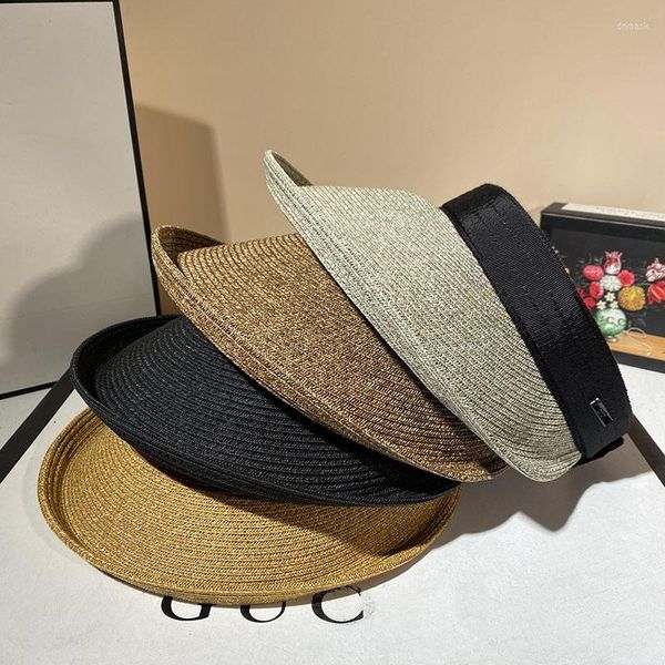 Visiere Moda Giappone Casual Visiera da sole Tesa larga Cappello di paglia Spiaggia Vuota Top Anti-UV Cappellini da viaggio Donna Retro Capo Sombreros De Vaquero