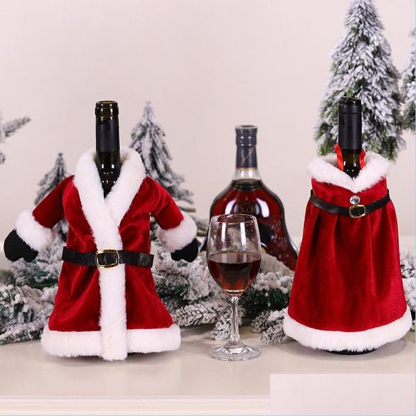 Decorazioni natalizie Abito natalizio Set di bottiglie di vino Mantello di cotone rosso creativo Champagne Er Cintura di Babbo Natale Custodia decorativa Drop De Dhry9