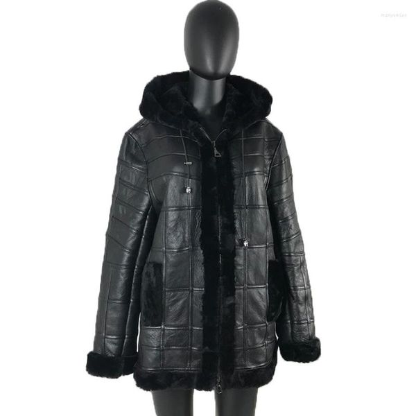 Pelliccia da donna 2022 Moda Giacca di pelle di pecora con cappuccio Cappotto in vera pelle Donna Autunno Inverno Caldo Cappotto casual I più venduti