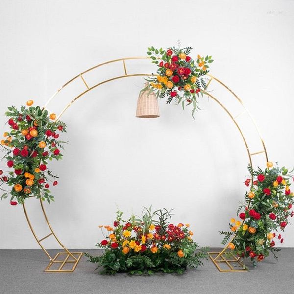 Decorazione per feste Arco di nozze in oro lucido Supporto in metallo Sfondo a doppio palo con cornice a palloncino semicircolare dorato