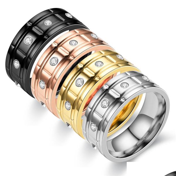 An￩is de banda 18K Gold cheio Ring Fashion CZ Diamond Stainless Stainless Golds Rose Black Sier Dez an￩is de dedos para mulheres Tamanho 610 11 1 DHBTN