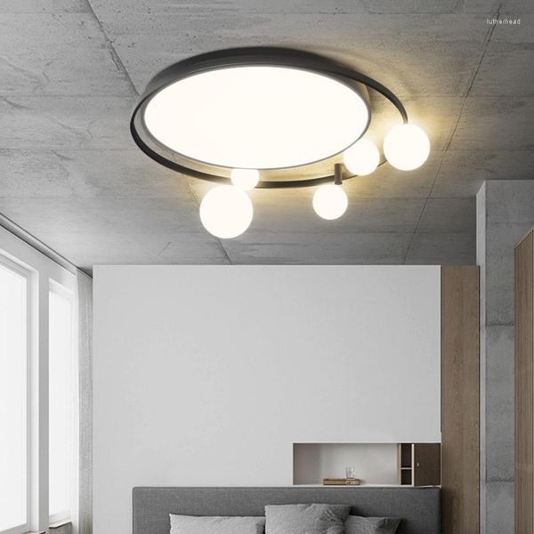 Deckenleuchten, modernes, einfaches LED-Licht für Esszimmer, Wohnzimmer, Küche, Schlafzimmer, Deko-Panel-Lampe, kreative Glaskugel, runde schwarze Leuchten