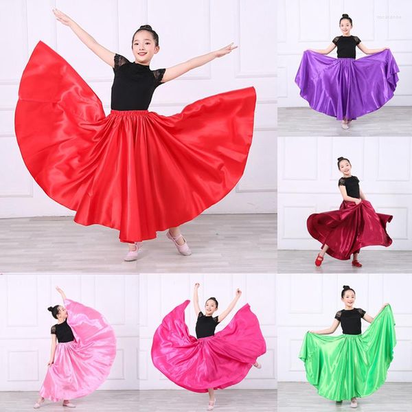 Stage Wear 10 colori Satin Smooth Solid Gonna da flamenco spagnolo Performance per bambini Costumi di danza del ventre Femal Woman Gypsy Style
