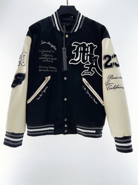 Varsity Jackets designer casaco Baseball Bomber Feminino Hip Hop Harajuku Letra Alfanumérica Patchwork Couro Streetwear Masculino Unissex Casacos Universitários Masculino preto azul