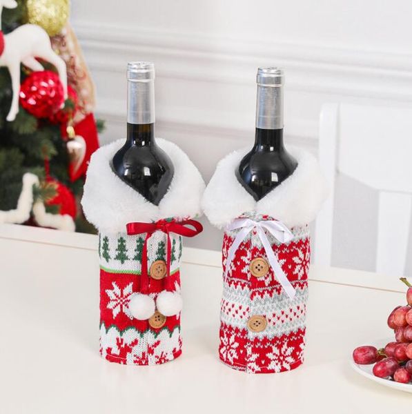 2023 Copertine per bottiglie di vino lavorate a maglia di Natale Fiocco di neve Albero Bottiglie di vino Copri maglione con fiocco Copri manica per birra Capodanno Decorazione della casa di Natale