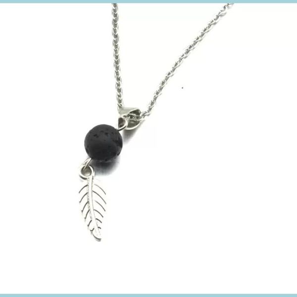 Colares de pingentes de colares pendentes de colar de ￳leo essencial de ￳leo de aromaterapia preto lava rock stone vulc￣o encantos de folhas de folhas stai otfhq