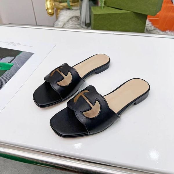 Pantofole G Slides New Designer Women Luxury Brand Top Pantofole in pelle Vintage scava fuori tacco piatto Sexy sandali da esterno Open Toe Beach Shoes