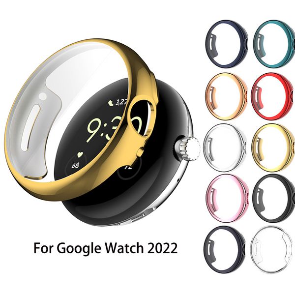 Capa de caixa brilhante para o Google Pixel Watch 2022 Smart Watch 360 Cobertura completa Cobertura Ultra Thin Electroplate TPU Capas de relógio de proteção