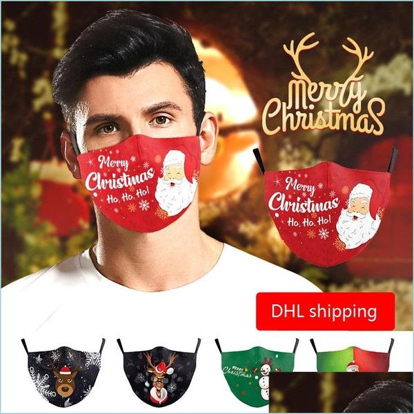 Tasarımcı Maskeleri Merry Noel Yüz Maskeleri Toz geçirmez yıkanabilir yeniden kullanılabilir maske 3D Baskı Santa Snowman Geyik Damlası Dönüşü Ev Bahçesi DHY30