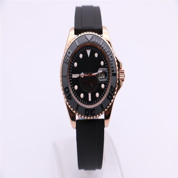 Mannen Mechanisch Horloge 268655 Zakelijke Mode Moderne Keramische Cirkel Saffier Spiegel Zwart Oppervlak Rubberen Band Goud Case291M