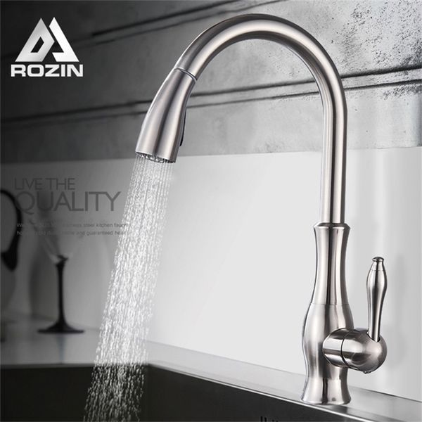 Rubinetti della cucina Rubinetto in nichel spazzolato Rozin Miscelatore estraibile Miscelatore monocomando Spruzzatore a getto Acqua fredda 221109