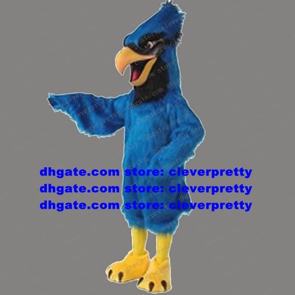 Traje de mascote de peles longo azul Jay Bird Cyanocitta Cristata Eagle Hawk Caracterar adulto Solicitando a Festa de Graduação de Negócios ZX46