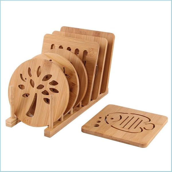 Mats Pads Bamboo Pad resistente al calore Fish Whale 16Cm Sottobicchiere rotondo Piatto antiscottatura Piatto da tavola Mat Drop Delivery Home Garden Ki Dhtxh