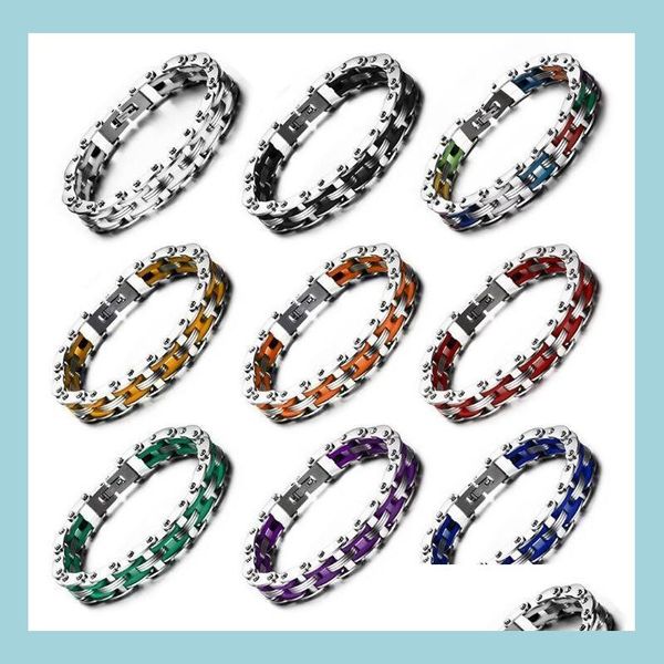 Catena nera in acciaio inossidabile Bracciali Sile per uomo elegante da uomo in bicicletta Catene da motociclista Bracciale gioielli 7 colori Scegli Drop Deli Dhz8V