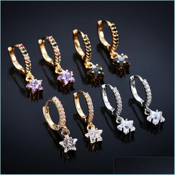 Charm Colorf Star Charm Earrings Fashion Ins Style Women Ear Stud Alloy de cobre Lady Golden pendurada Earing Party Young Girl Pave Zirc DH73T